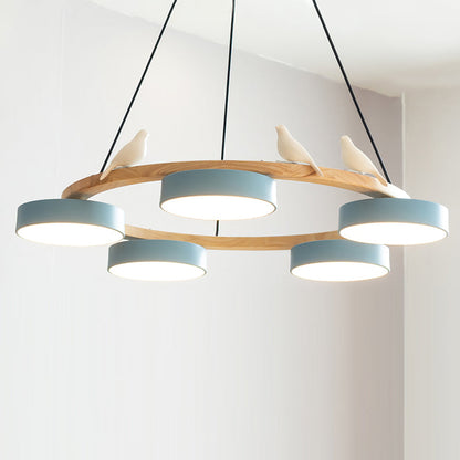Moderne Kroonluchter van Hout met Vogelfiguren en LED Verlichting – Ronde Plafondlamp voor Woonkamer en Eetkamer 13
