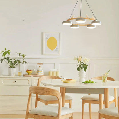 Moderne Kroonluchter van Hout met Vogelfiguren en LED Verlichting – Ronde Plafondlamp voor Woonkamer en Eetkamer 7
