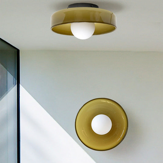 Moderne Ronde Plafondlamp van Gekleurd Glas Olijfgroen 25*15cm