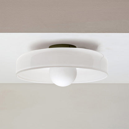 Moderne Ronde Plafondlamp van Gekleurd Glas Wit 35*15cm