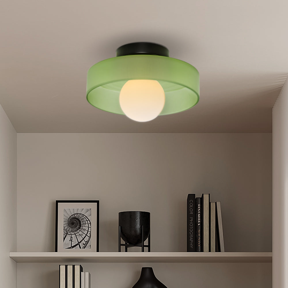 Moderne Ronde Plafondlamp van Gekleurd Glas Lichtgroen 25*15cm