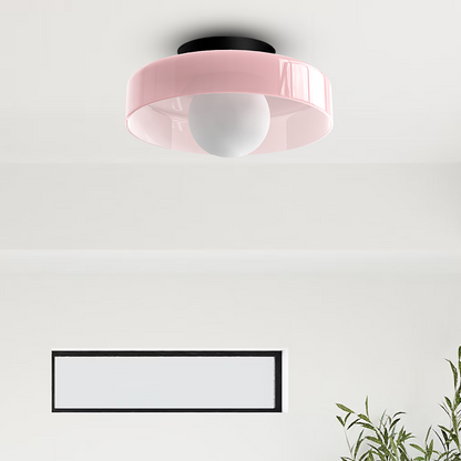 Moderne Ronde Plafondlamp van Gekleurd Glas Roze 35*15cm