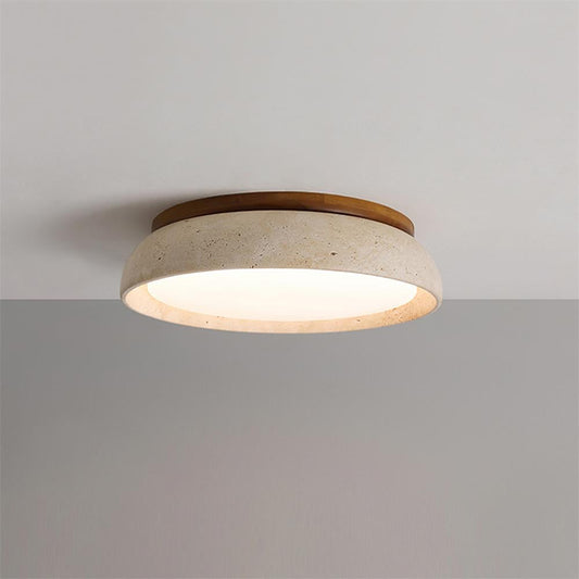 Moderne Travertine LED Plafondlamp met Warm Witte Verlichting en Natuurlijke Houten Accenten 0