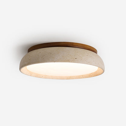 Moderne Travertine LED Plafondlamp met Warm Witte Verlichting en Natuurlijke Houten Accenten 1