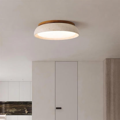 Moderne Travertine LED Plafondlamp met Warm Witte Verlichting en Natuurlijke Houten Accenten 2