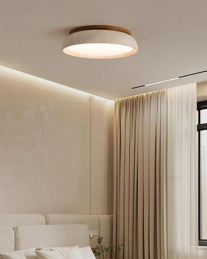 Moderne Travertine LED Plafondlamp met Warm Witte Verlichting en Natuurlijke Houten Accenten 4