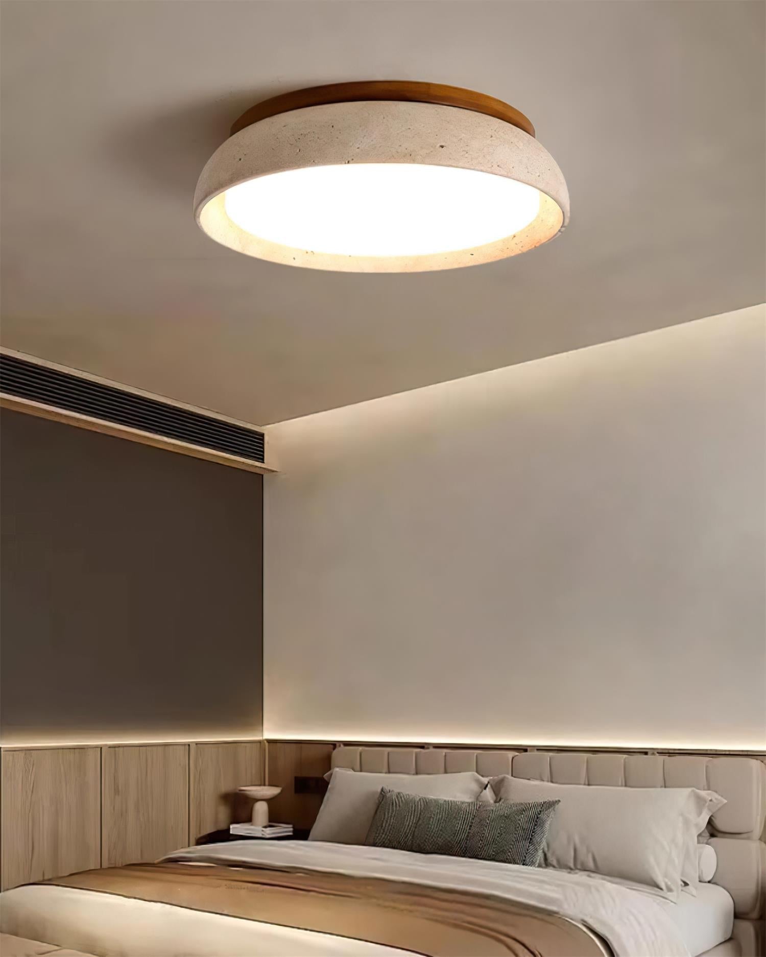 Moderne Travertine LED Plafondlamp met Warm Witte Verlichting en Natuurlijke Houten Accenten 8