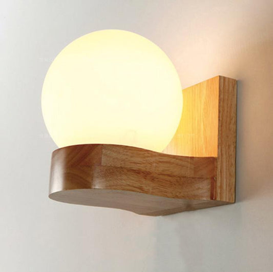 Moderne Wandlamp van Massief Hout met Glazen Schaduw – Wandlampen Binnen voor Slaapkamer en Eetkamer 0
