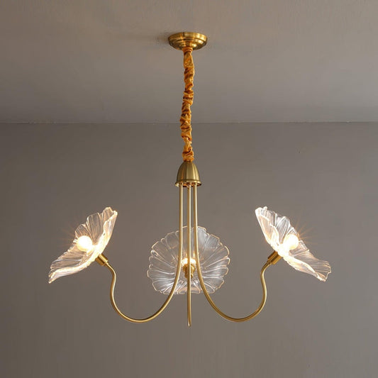Natuurlijke Lotusblad Hanglamp voor Eettafel en Woonkamer 3 lichtkoppen ∅ 90cm x H 55cm Goud Wit
