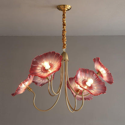Natuurlijke Lotusblad Hanglamp voor Eettafel en Woonkamer 6 lichtkoppen ∅ 90cm x H 55cm Goud Roze