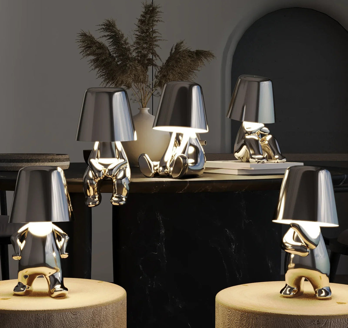 Draadloze Oplaadbare Tafellamp met Touch Dimfunctie en Elegant Design Zilver A B C D E