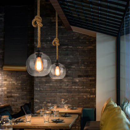 Retro Hanglamp met Glas Globe en Touw voor Woonkamer, Eettafel of Slaapkamer – Industrieel Design 2