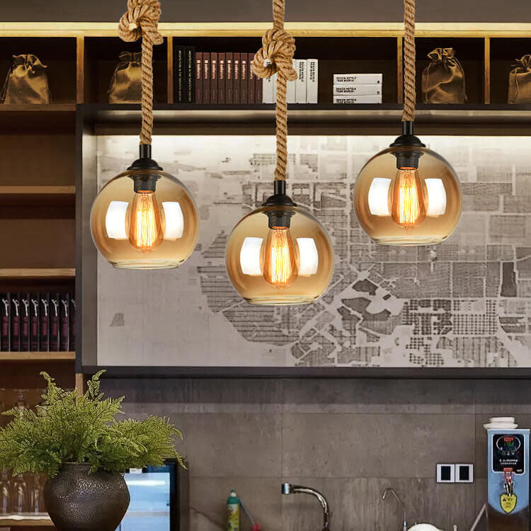 Glazen Globe Hanglamp met Touw Industrieel