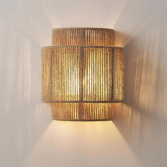Retro Rieten Wandlamp van Handgeweven Bamboe voor Binnen – Natuurlijke Muurlamp voor Sfeervolle Verlichting 0