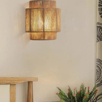 Retro Rieten Wandlamp van Handgeweven Bamboe voor Binnen – Natuurlijke Muurlamp voor Sfeervolle Verlichting 4