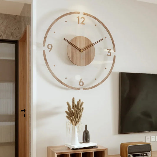 Houten Wandklok – Scandinavisch Minimalistisch Ontwerp voor Woonkamers A - Met frame