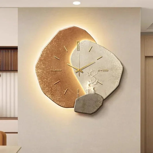 Moderne Wandklok van Natuurlijk Hout met Stil Mechanisme A: Met USB-lamp