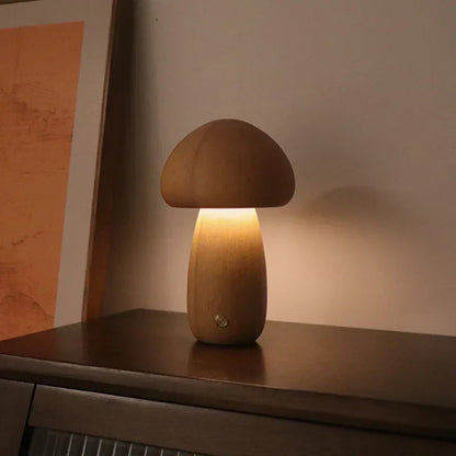 Houten Paddenstoel Nachtlampje met Touchbediening – LED Verlichting Beuken Klassiek