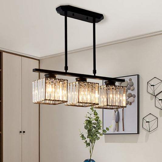 Scandinavische Hanglampen Rij voor Eettafel Zwart Vierkant 3 Lampen (60*7cm)