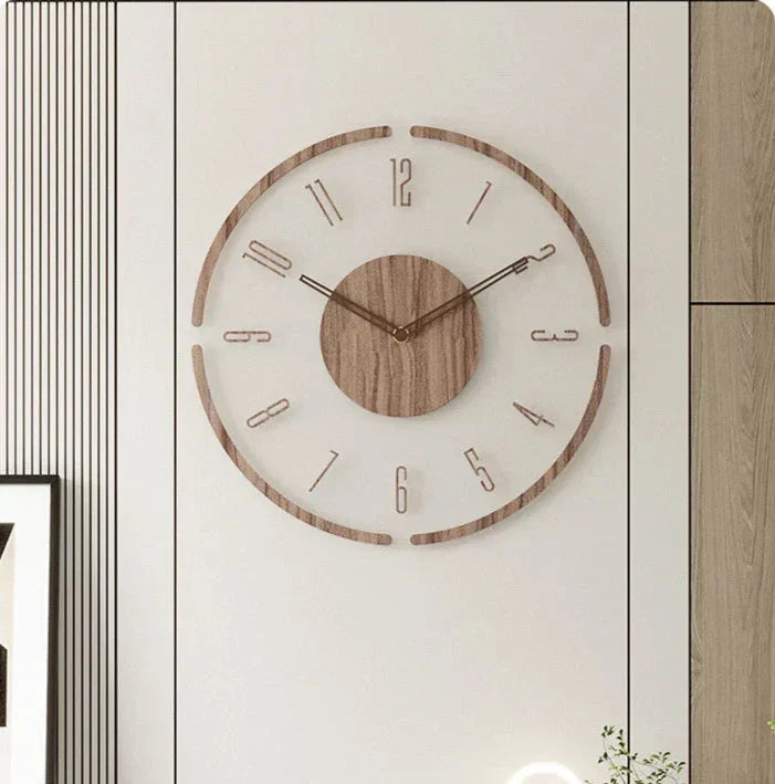 Houten Wandklok – Scandinavisch Minimalistisch Ontwerp voor Woonkamers B - Met frame