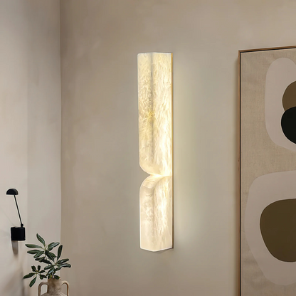 Sculpturale Wandlamp van Albast met Messing Accenten Japandi 60cm