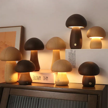 Houten Paddenstoel Nachtlampje met Touchbediening – LED Verlichting