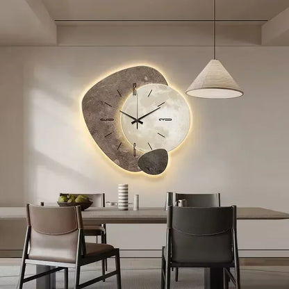 Moderne Wandklok van Natuurlijk Hout met Stil Mechanisme B: Met USB-lamp
