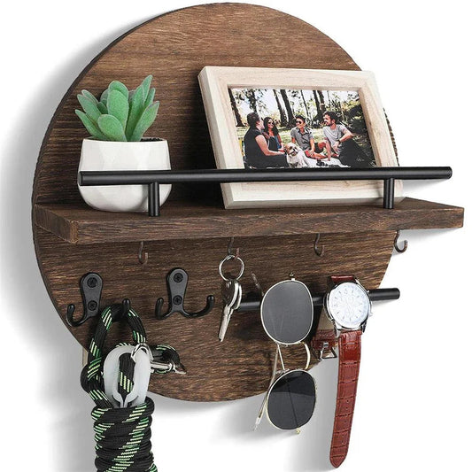 Stijlvolle Houten Sleutelhouder - Ronde Sleutel Organizer voor Ingang en Woonkamer 0