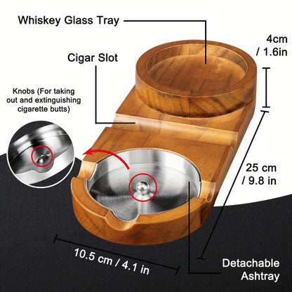 Stijlvolle Sigarenasbak met Houten Basis en Afneembaar Asbakje voor Whiskey Glas 4