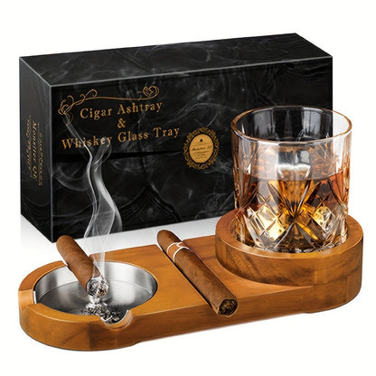 Stijlvolle Sigarenasbak met Houten Basis en Afneembaar Asbakje voor Whiskey Glas 6