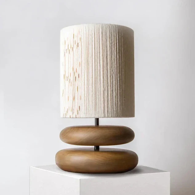 Boho Tafellamp met Organische Voet en Linnen Kap Lichtbruin