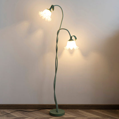 Vloerlamp Calla Bloemen - Matte Groene Staande Lamp met Witte Bloemen voor Woonkamer Decoratie 0
