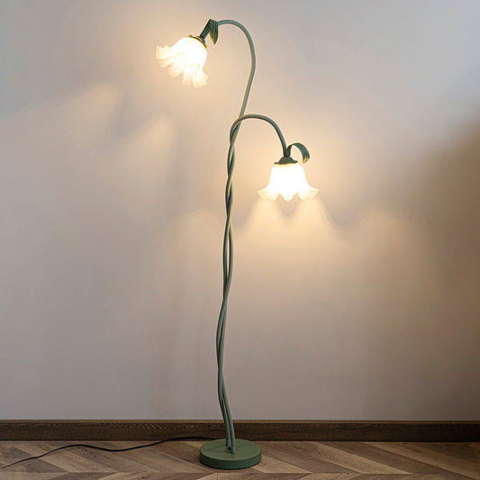 Vloerlamp Calla Bloemen - Matte Groene Staande Lamp met Witte Bloemen voor Woonkamer Decoratie 0