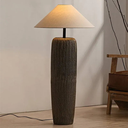Vloerlamp met Organische Vorm van Hout en Linnen – Japandi Stijl voor Woonkamer en Slaapkamer 0