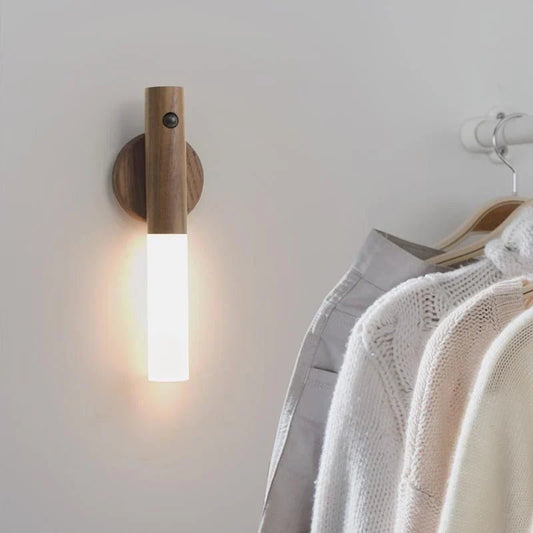 Set van 2 Wandlampen met Bewegingssensor en Houten Afwerking 2x Walnoot