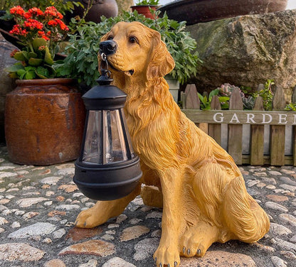 Zonne-energie Hondensculptuur met LED Verlichting voor Tuindecoratie – Retro Design, 30 cm 2