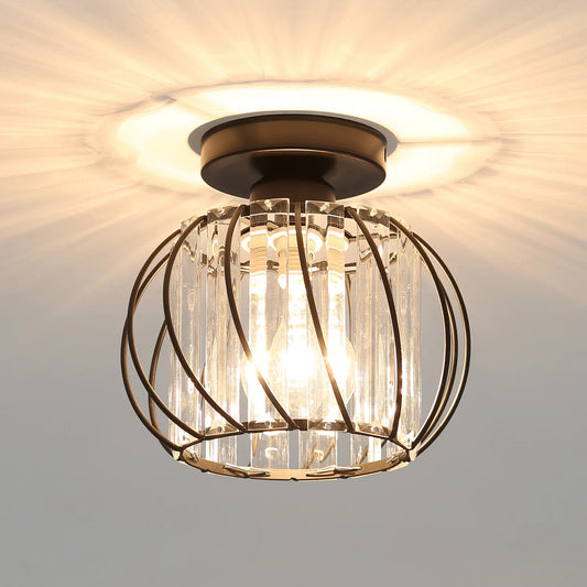 Zwarte Plafondlamp met Glazen Accenten voor Hal Zwart 16*16cm