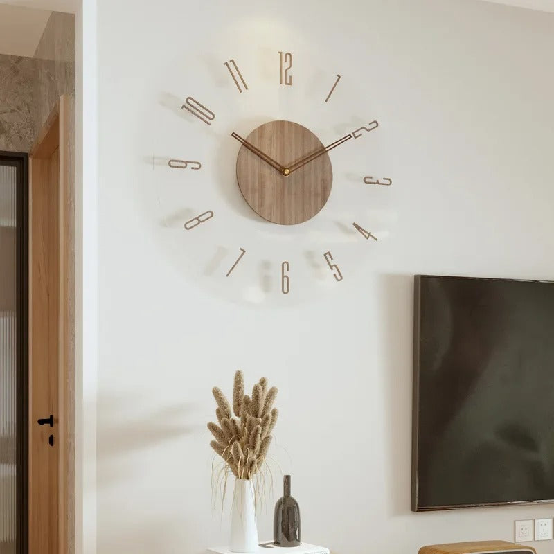 Houten Wandklok – Scandinavisch Minimalistisch Ontwerp voor Woonkamers B - Zonder frame