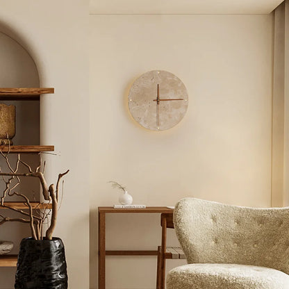 Stijlvolle Wandlamp met Klok van Natuurlijke Steen – LED Muurlamp