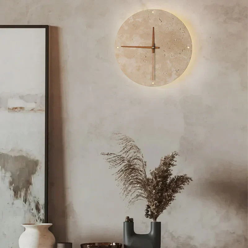 Stijlvolle Wandlamp met Klok van Natuurlijke Steen – LED Muurlamp
