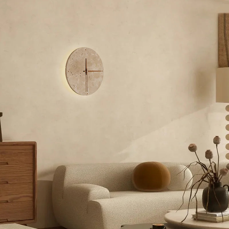 Stijlvolle Wandlamp met Klok van Natuurlijke Steen – LED Muurlamp